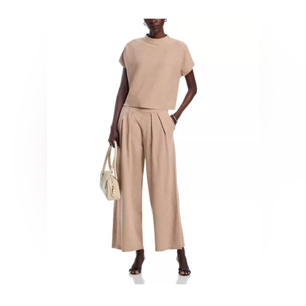 ✨ Sioni Beige 2-Piece Set | Mock Neck Top & Wide-Leg Pants | Size Small